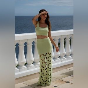 Yllw The Label Adina Knit Skirt Set in Pea Green